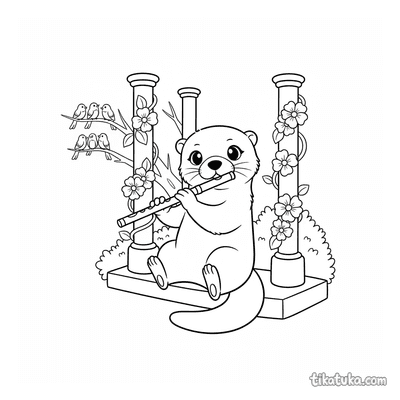 Otter Flutist in Park Gazebo