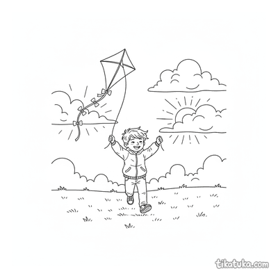 Boy Flying a Kite on a Windy Hill