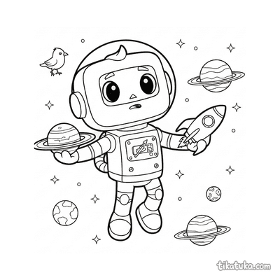 Astronaut Robot with Planets