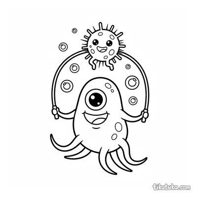 Cute Bacterium Playing Jump Rope