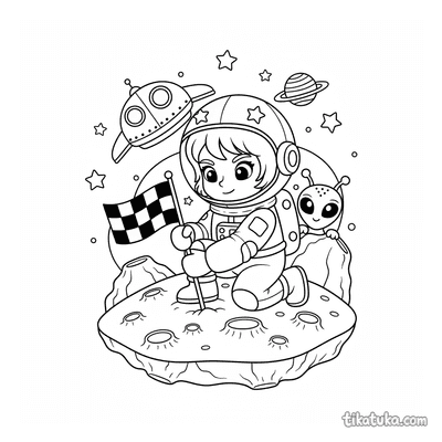 Girl Astronaut on Asteroid