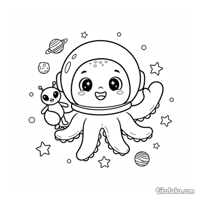 Octopus Astronaut Floating in Space