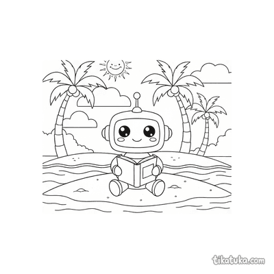 Robot Reading a Book on an Island
