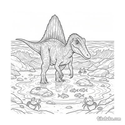 Spinosaurus Fishing in a Tidal Pool