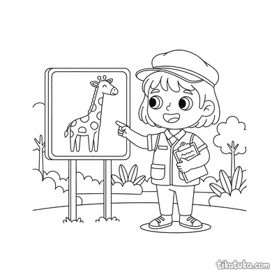 Young Zookeeper at Animal Info Sign